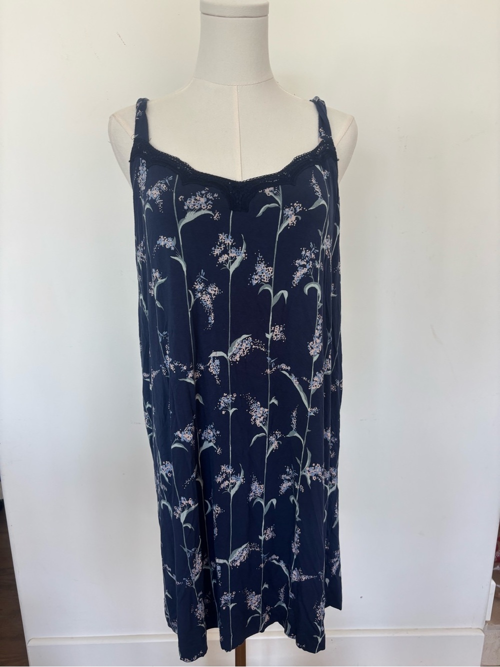 Soma Navy Floral Lace-Edge Chemise